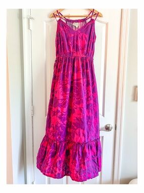 Anthropologie Saturday Sunday Yasmine Dress 100% Cotton Pink Purple Maxi Size M